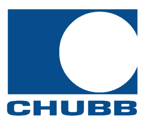 alt="Chub Logo in a blue square with a white circle inside the at the right side, note that says 'CHUBB' at the