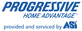 alt="Progressive Home advantage logo in blue color fonts with a note at the bottom that says 'provided and serviced by ASI."