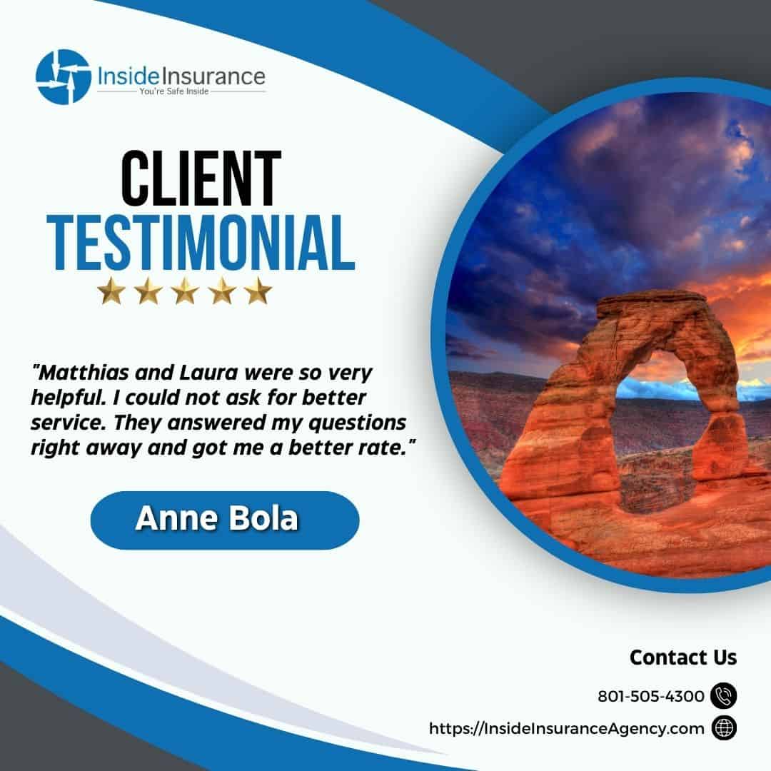 Google Review of Inside Insurance by Anne Bola