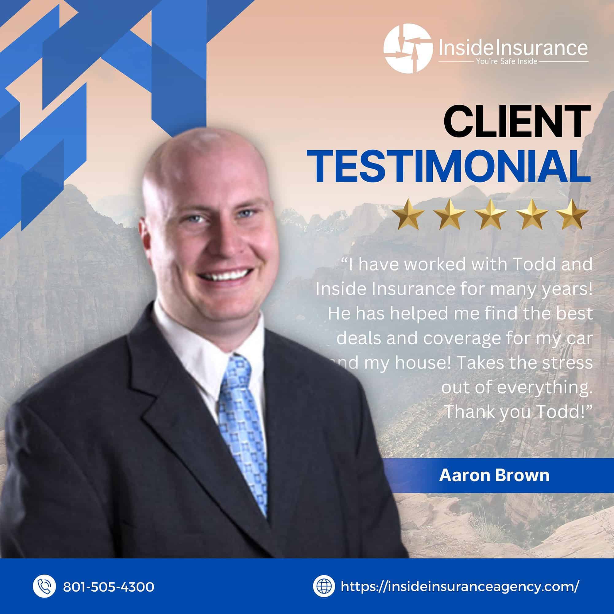 Google Review of Inside Insurance by Aaron Brown